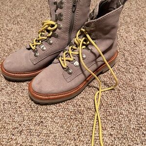 Dolce Vita Suede Gray Combat Boots with Yellow Laces